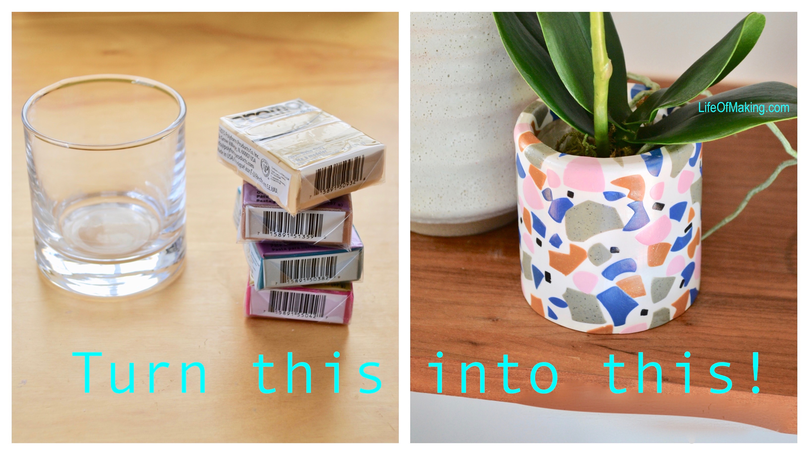 Make DIY Terrazzo Style Planter from Polymer clay
